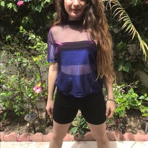 Blue/Purple Iridescent Sheer Mesh Top